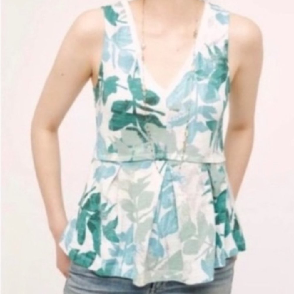 Anthropologie Deletta Amalia Leaf Print Peplum Top